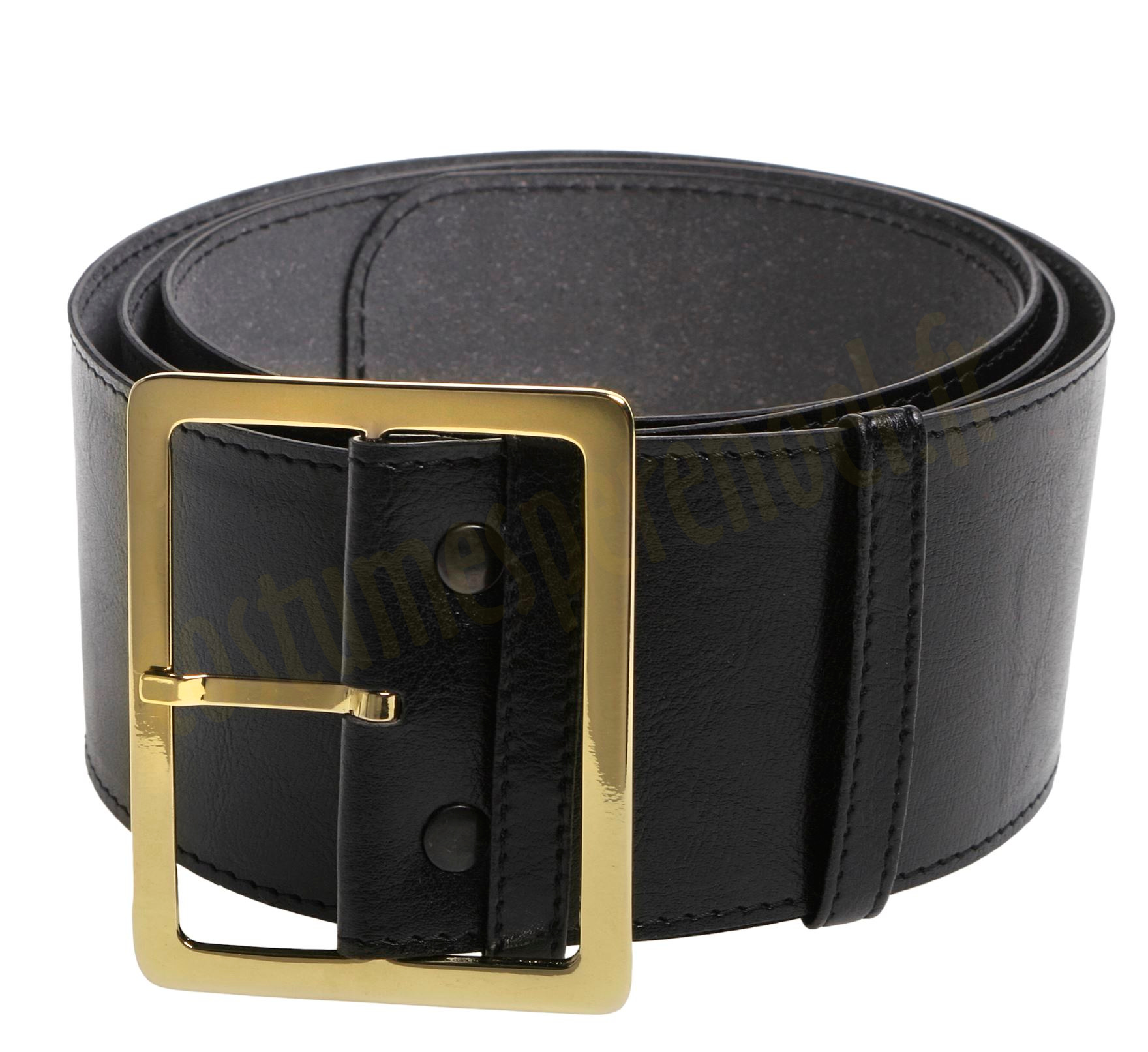 Ceinture Large En Cuir PU Noir Et Or Pour Costume Père Noël Ou Pirate - Taille Ajustable, 12 Trous